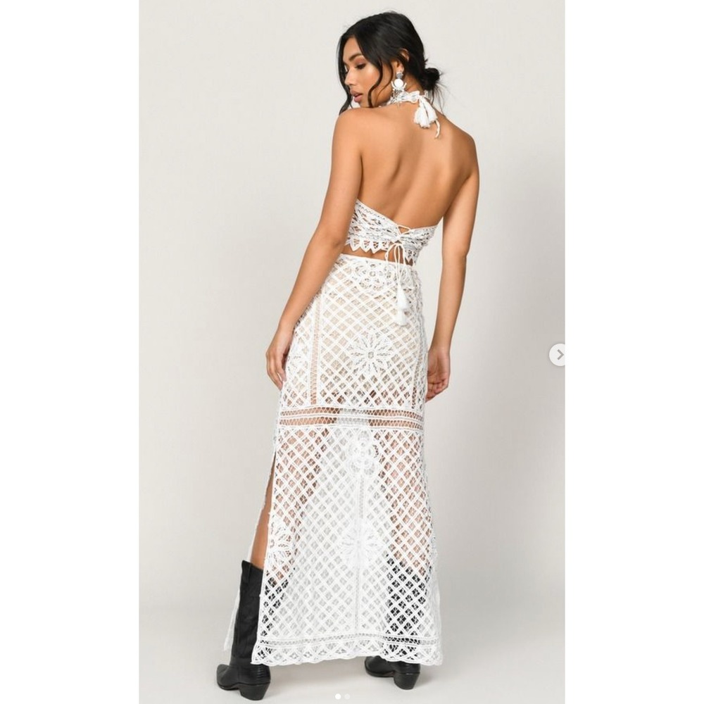 Tobi Women Lust For Lace Maxi Skirt White Side Slit XS/S Festival Boho New w Tag - Picture 2 of 2